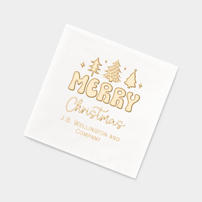 Festive Merry Christmas #2 Company / Family Name Foil Napkins (Left)