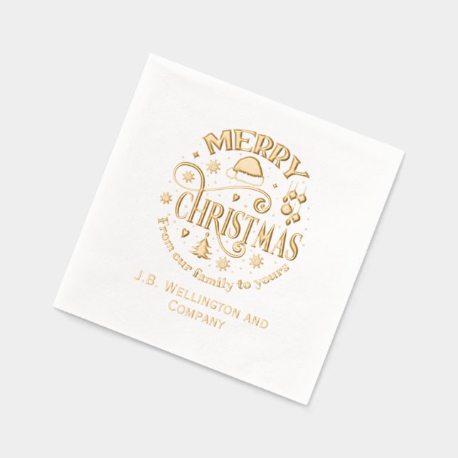 Festive Merry Christmas #3 Company / Family Name Foil Napkins (Left)
