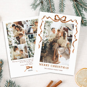 Festive Merry Christmas Boho Bow Ribbon 5 Photo Holiday Card