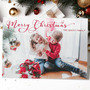 Festive Merry Christmas Calligraphy Photo Holiday Card