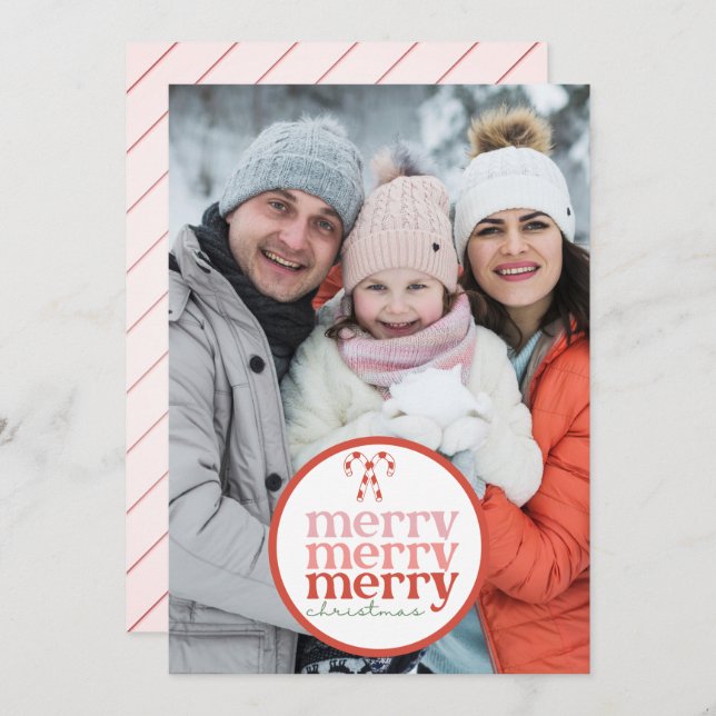 Festive Merry Christmas Candy Cane Red Green Photo Holiday Card (Front/Back)