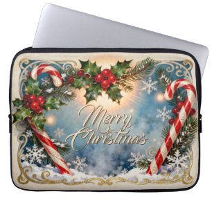 Festive Merry Christmas Card with Shine Laptop Sleeve