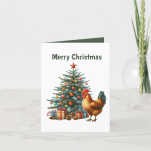 Festive Merry Christmas chicken customisable Holiday Card