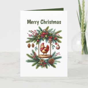Festive Merry Christmas chicken customisable Holiday Card