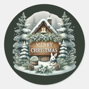 Festive Merry Christmas Country house  Classic Round Sticker