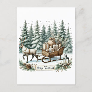 Festive Merry Christmas Country reindeer sleigh Holiday Postcard