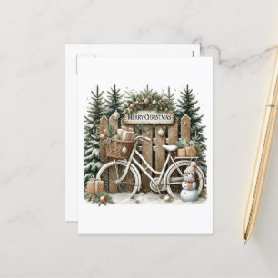 Festive Merry Christmas Country shed bike Holiday Postcard