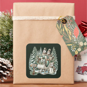Festive Merry Christmas Country snowman Square Sticker