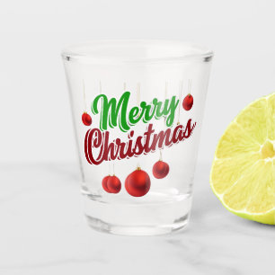 Festive Merry Christmas Decor with Red Ornaments Shot Glass