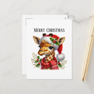 Festive Merry Christmas giraffe jungle Holiday Postcard