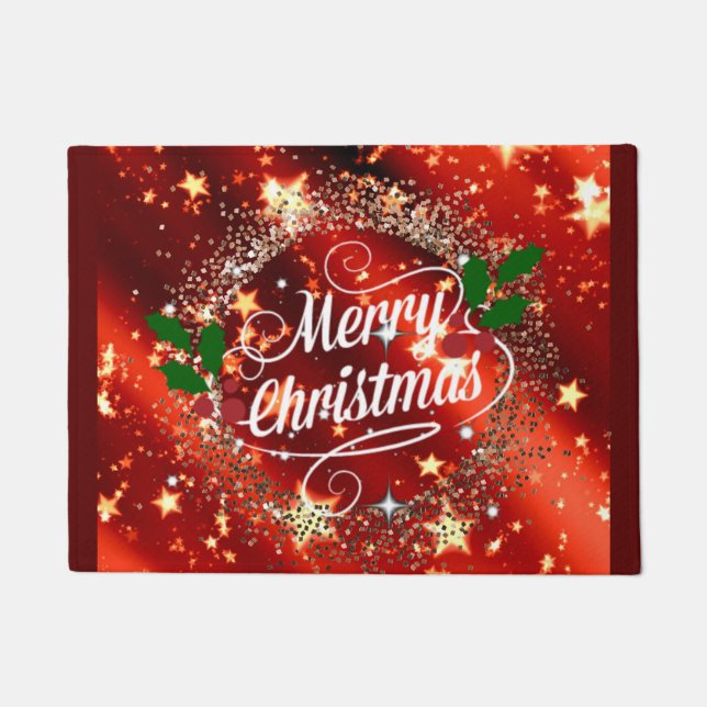 Festive Merry Christmas, glitter and glister Doormat (Front)