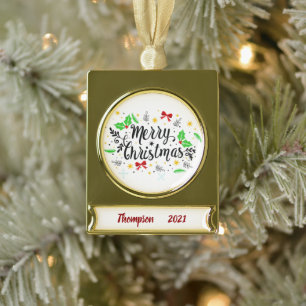 Festive Merry Christmas Gold Plated Banner Ornament