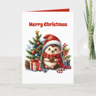 Festive Merry Christmas hedgehog customisable Holiday Card