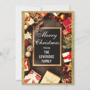 Festive Merry Christmas Holiday Party Gold Glitter Card
