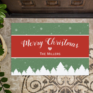 Festive Merry Christmas Last Name Snowflake Doormat