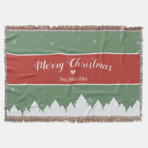 Festive Merry Christmas Last Name Snowflake Throw Blanket