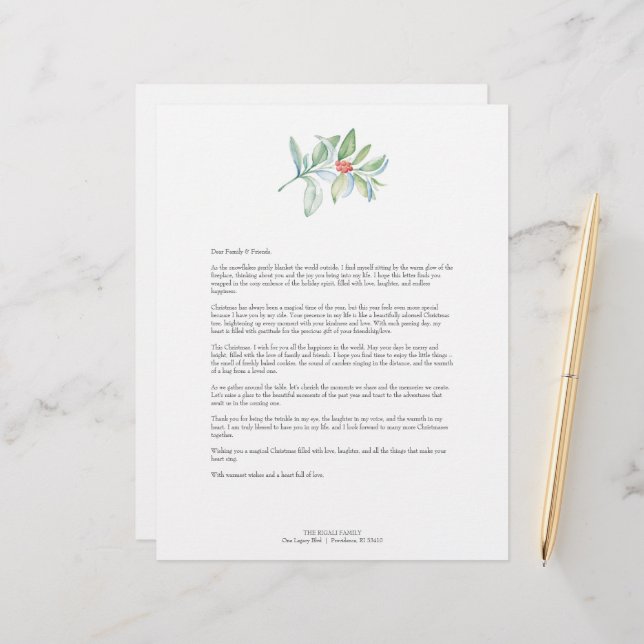 Festive Merry Christmas Letters Template Custom Letterhead (Front/Back In Situ)