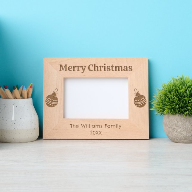 Festive Merry Christmas Ornaments Photo Laser Etched Frames (Front)
