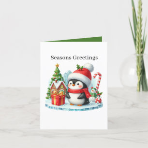 Festive Merry Christmas penguin  Holiday Card