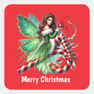 Festive Merry Christmas peppermint fairy Square Sticker