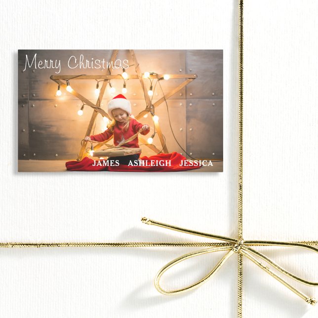 Festive Merry Christmas Personalised Photo Rectangular Sticker (Creator Uploaded)