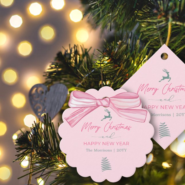 Festive Merry Christmas Pink Favour Tag (Festive Merry Christmas Pink Favor Tag)