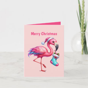 Festive Merry Christmas pink flamingo customisable Holiday Card