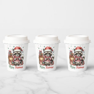 Festive Merry Christmas racoon  Paper Cups