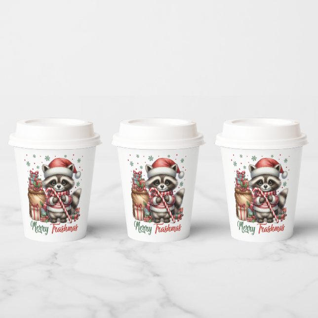 Festive Merry Christmas racoon  Paper Cups (Multi)