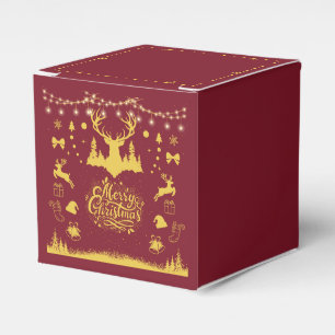 Festive Merry Christmas Red & Gold Imitation  Favour Box
