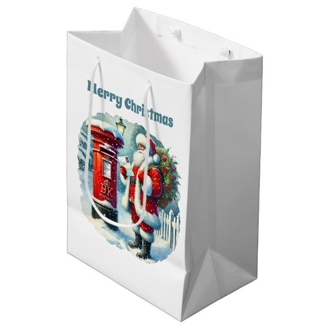 Festive Merry Christmas Santa customisable  Medium Gift Bag (Front Angled)