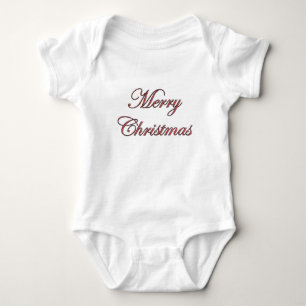 Festive Merry Christmas Script in Red Glitter Baby Bodysuit