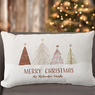 Festive Merry Christmas Trees Holiday Family Throw Lumbar Cushion