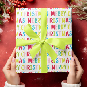 Festive Merry Christmas White Multicolor Text Wrapping Paper