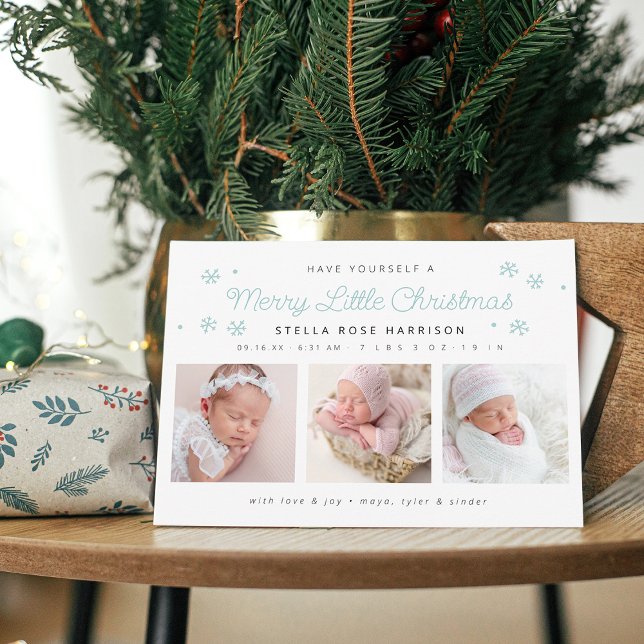 Festive Merry Little Christmas Birth Photos Holiday Card (Festive Merry Little Christmas Blue Birth Photos Holiday Card)