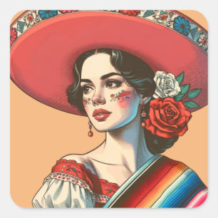 Festive Mexican Fiesta Party Favour  Square Sticker