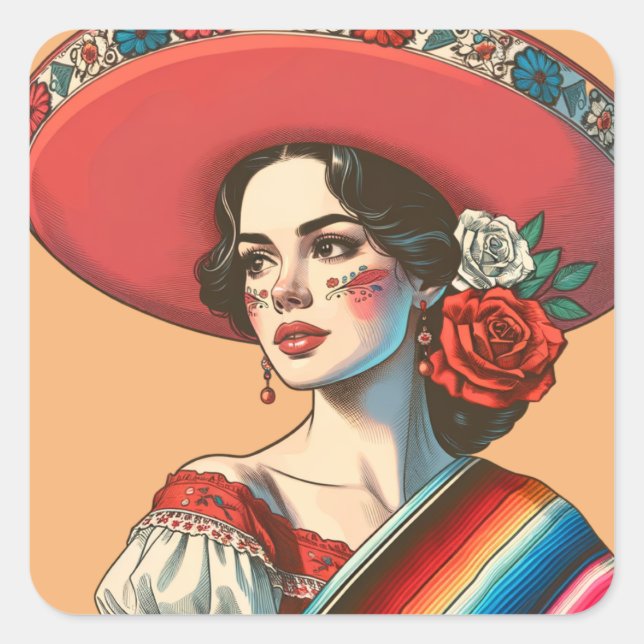 Festive Mexican Fiesta Party Favour  Square Sticker (Front)