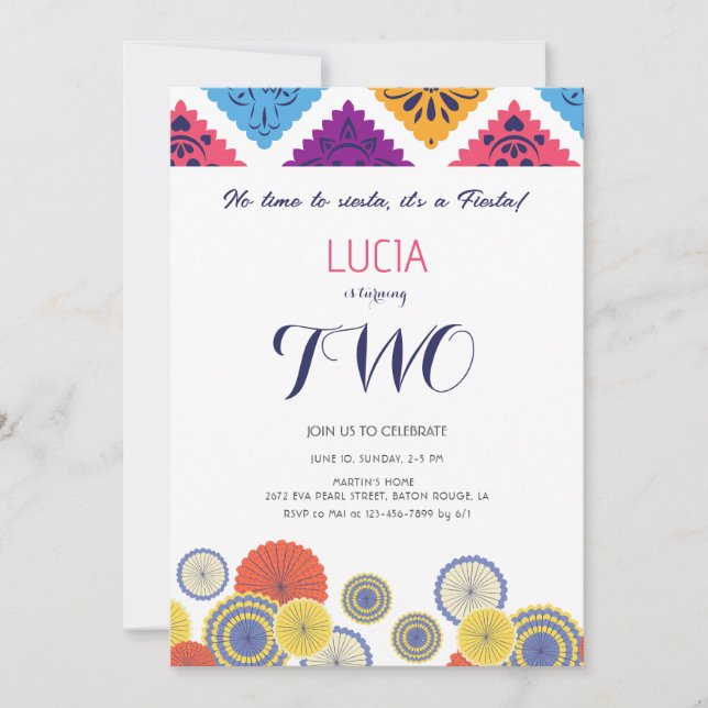 Festive Mexican Paper Fan Cactus 2nd Birthday Invitation (Front)