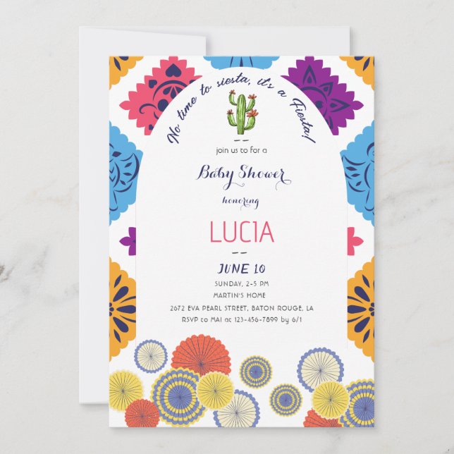 Festive Mexican Paper Fan Cactus Baby Shower Invitation (Front)