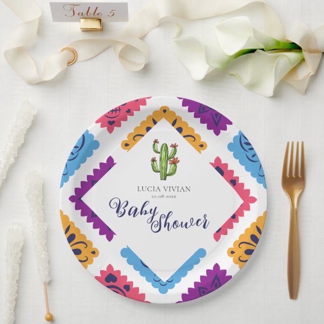 Festive Mexican Paper Fan Cactus Baby Shower Plate (Wedding)