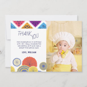 Festive Mexican Paper Fan Photo Kid Thank You Card