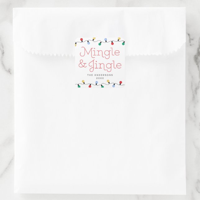 Festive Mingle & Jingle Colourful Christmas Lights Square Sticker (Bag)
