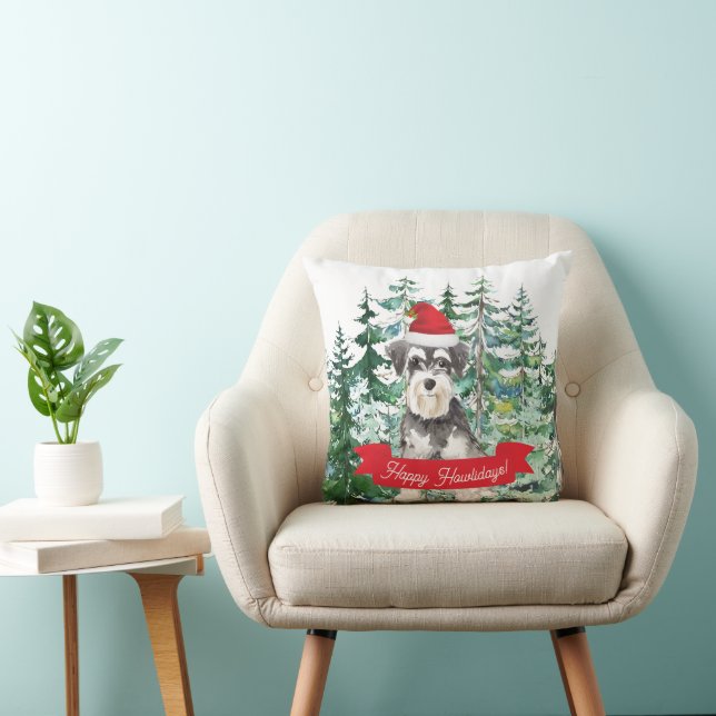 Festive Miniature Schnauzer Happy Howlidays  Cushion (Chair)