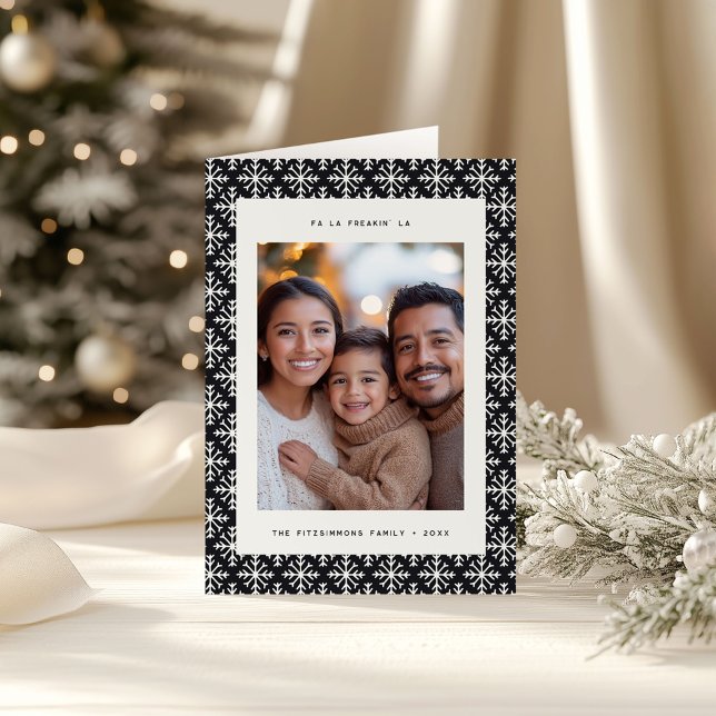 Festive Minimal Black and White Geometric Card (Neutral Snowflake Modern Christmas Folded Card black)
