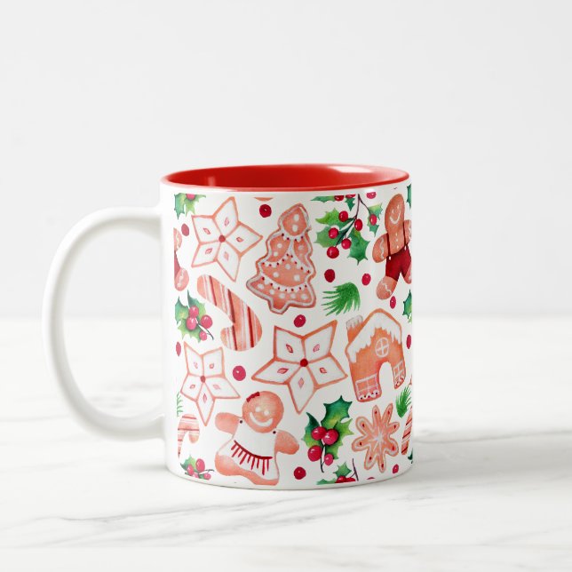 Festive Minimal Gingerbread Cookie Christmas Two-Tone Coffee Mug (Left)
