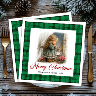 Festive Minimal Holiday Scene Family Name Napkins