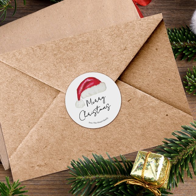 Festive Minimal Santa Hat Cute Whimsical Christmas Classic Round Sticker (Creator Uploaded)