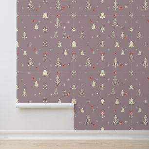 Festive Minimalist Christmas Trees and Snowflakes Wallpaper