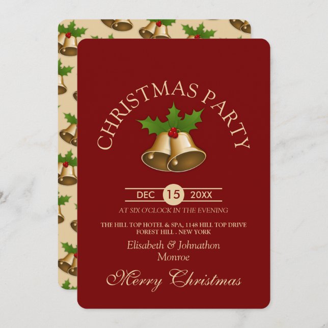 Festive Mistletoe Bells Christmas Party Invitation (Front/Back)