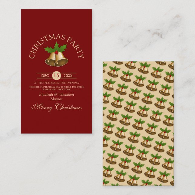 Festive Mistletoe Bells Christmas Party Ticket Enclosure Card (Front/Back)